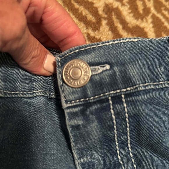 Almost Famous Cargo Jeans Womens L Medium Wash denim patch back pockets stretch - Picture 8 of 14